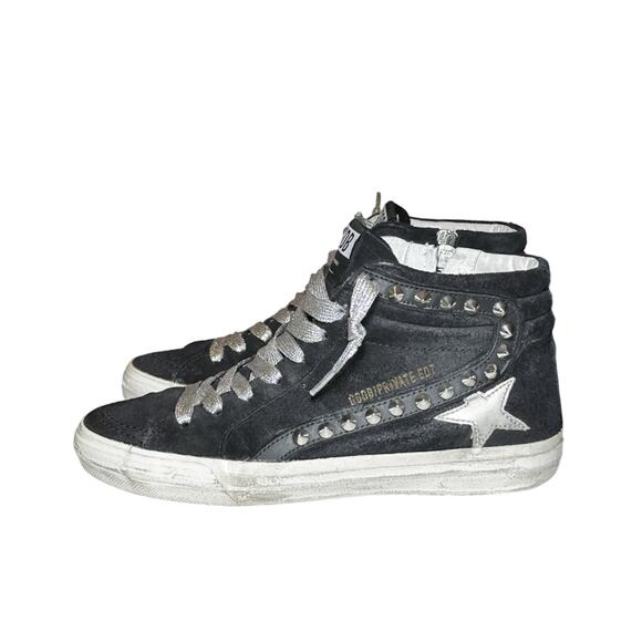 Golden Goose Private Edition Slide Black Suede Studded High Top Sneakers 38 BOX - Picture 5 of 12